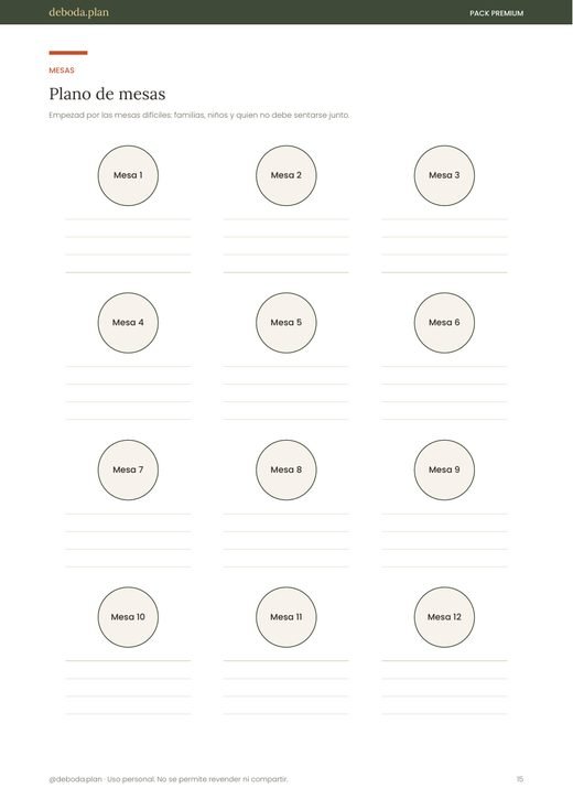 Plano de mesas imprimible del PDF