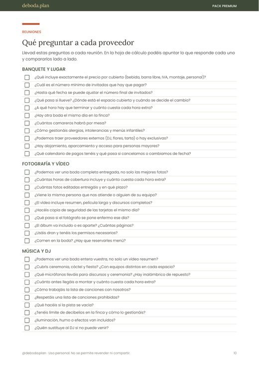Página de preguntas para cada proveedor
